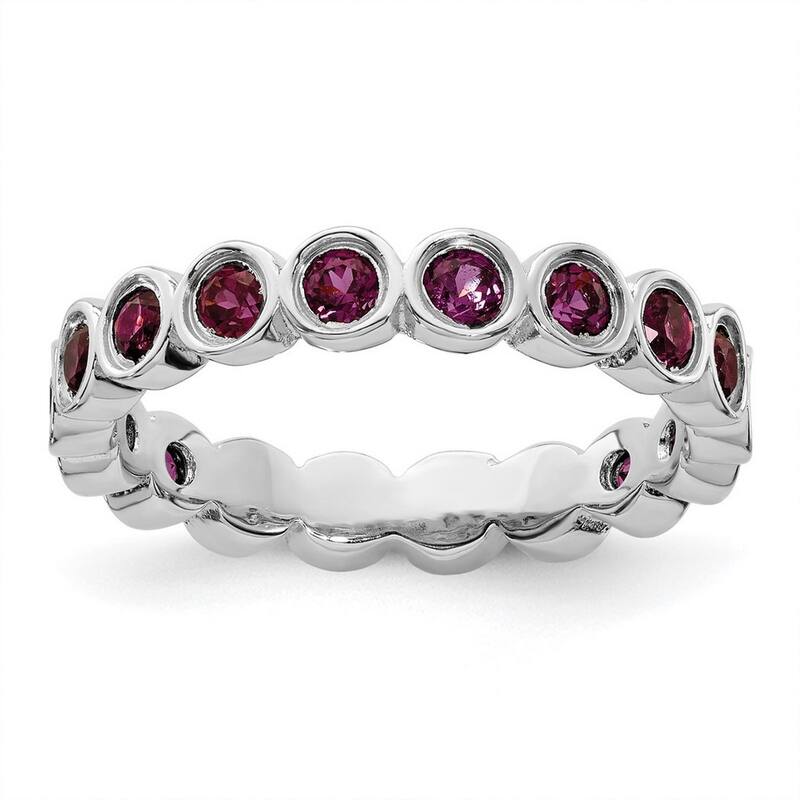 Curata 925 Sterling Silver Bezel Polished Patterned Stackable Expressions Rhodolite Garnet Ring