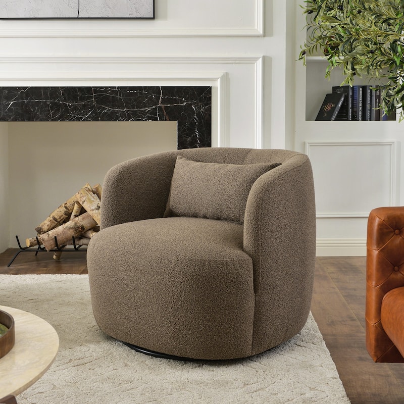 KINWELL 34" Sherpa Swivel Accent Chair Boucle Upholstered Armchair