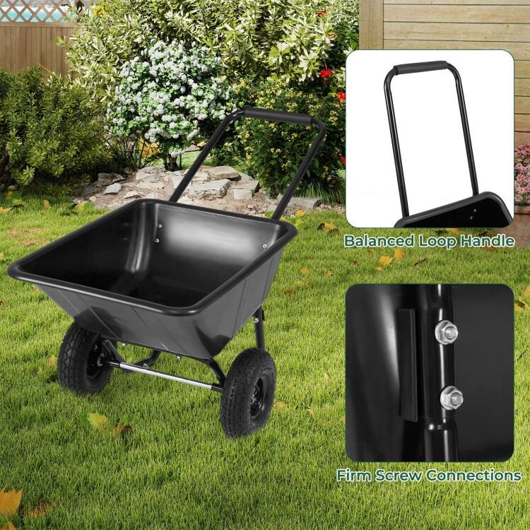 Dual-Wheel Wheelbarrow Garden Utility Cart with Pneumatic Tires-Black