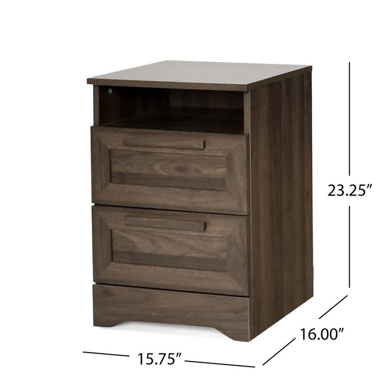 Dark Brown 2 Drawer 15.95 in. W Nightstand with Sturdy Hardware and Ample Storage