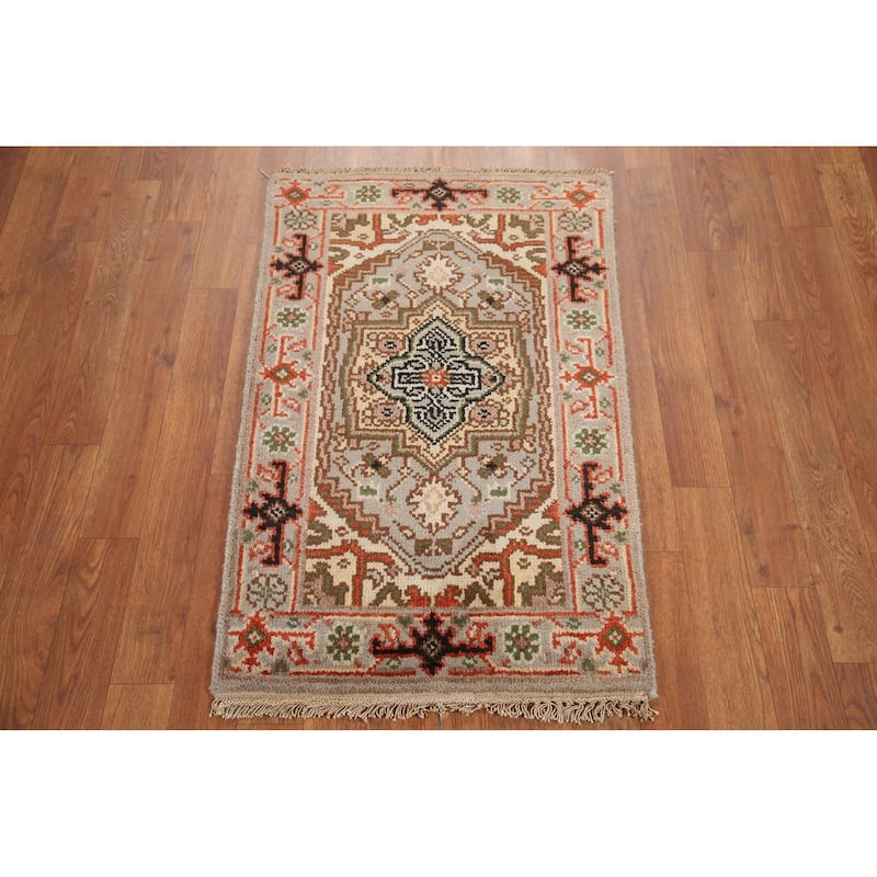 Hand Knotted Oriental 100% Wool Carpet Traditional Medallion Greys & Charcoal Heriz (serapi) Area Rug - 3' 0'' X 2' 0''
