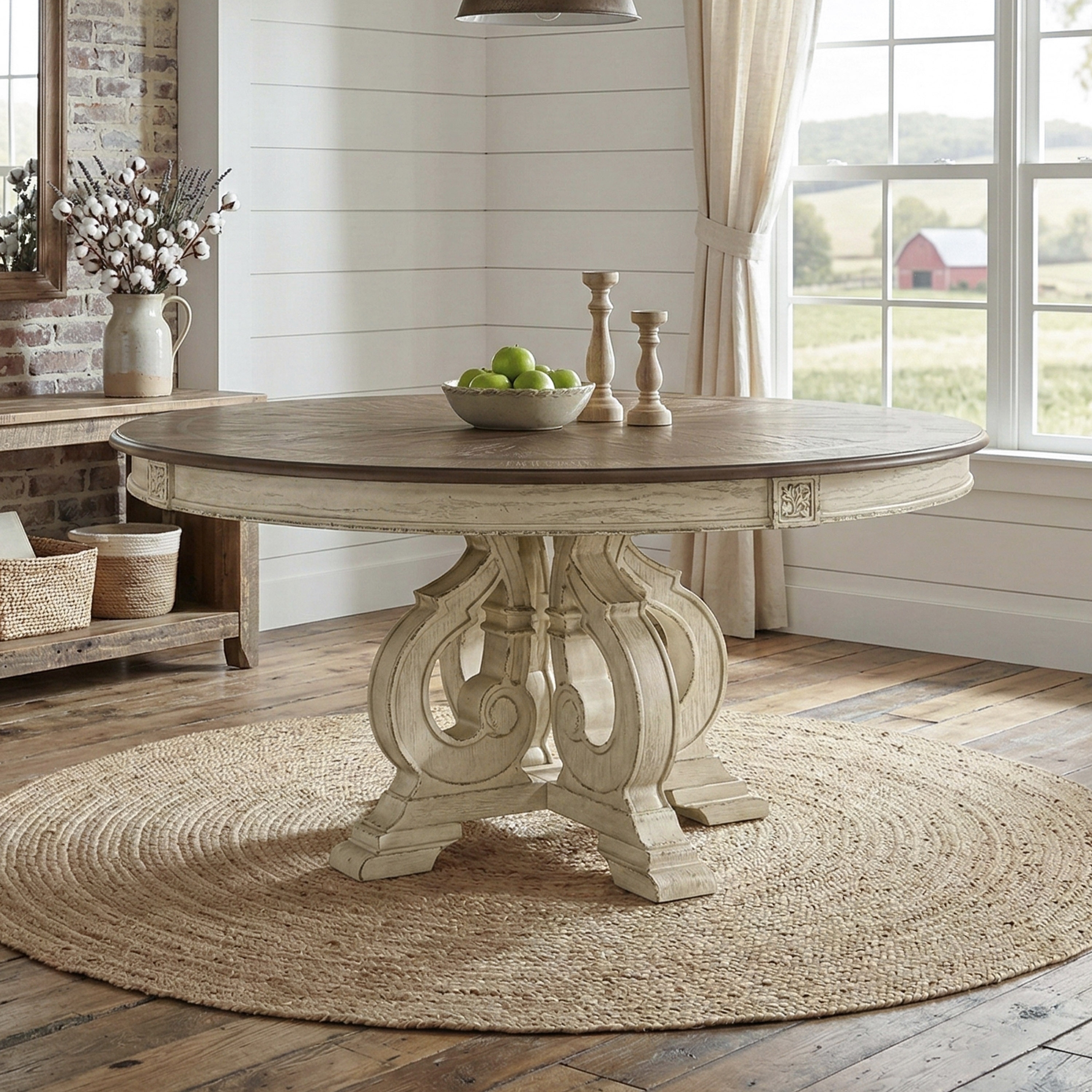 The Gray Barn Caelum 60" Antique White Round Dining Table