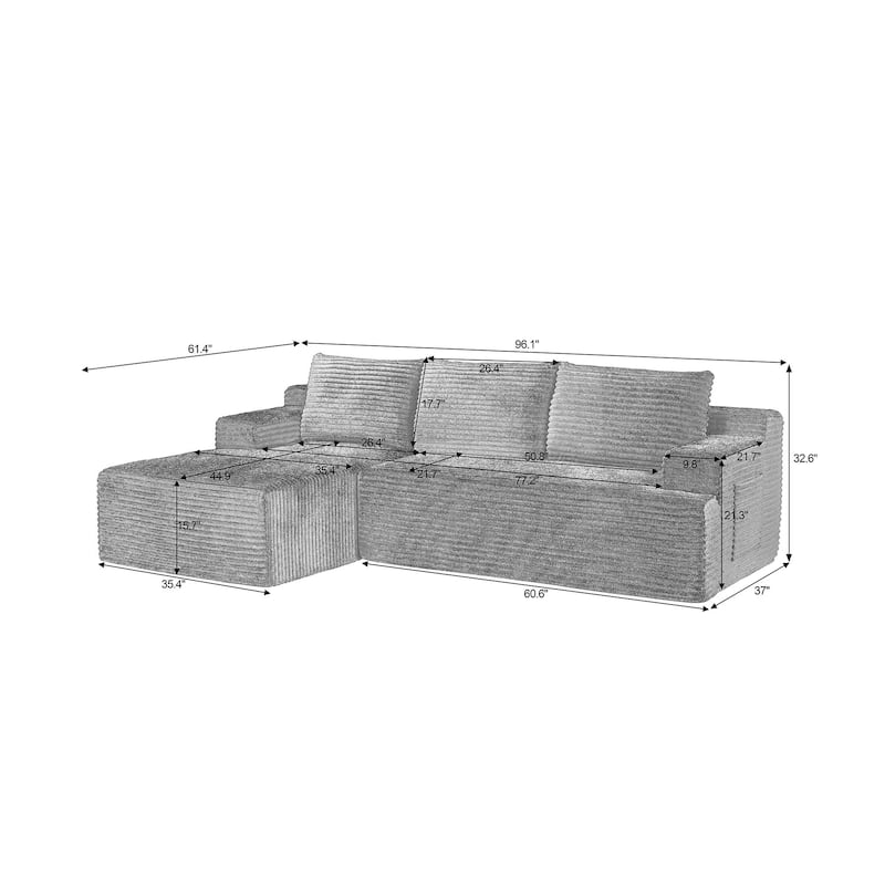 Rossetta L-Shaped Left-Facing Modular Classic Corduroy Fabric Striped Sectional Sofa with Deep Seat