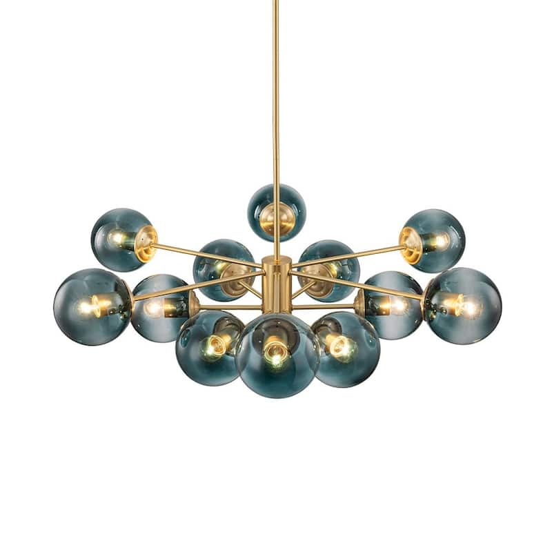 Mid-Century 12-Light Sputnik Blue Glass Bubble Chandelier 35.4in