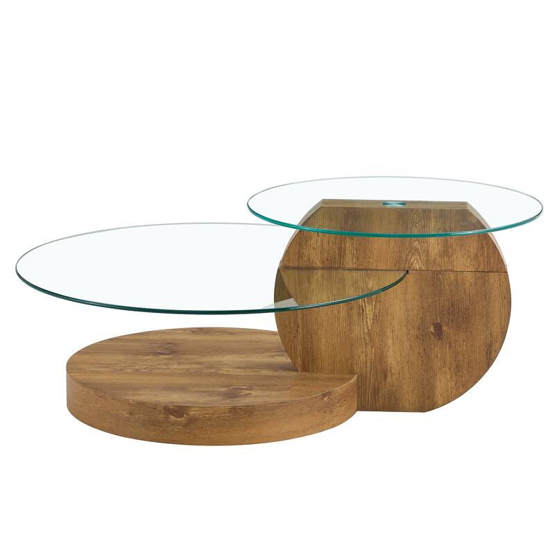 Modern and practical double-layer round table. Glass table top, wood MDF table legs. Suitable for living room and bedroom.
