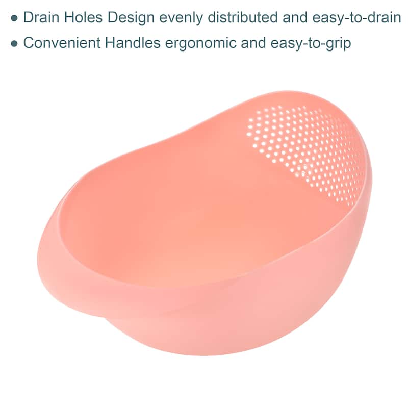 Kitchen Rice Washing Strainer Fruit Vegetable Container Drain Basket - Green+Pink