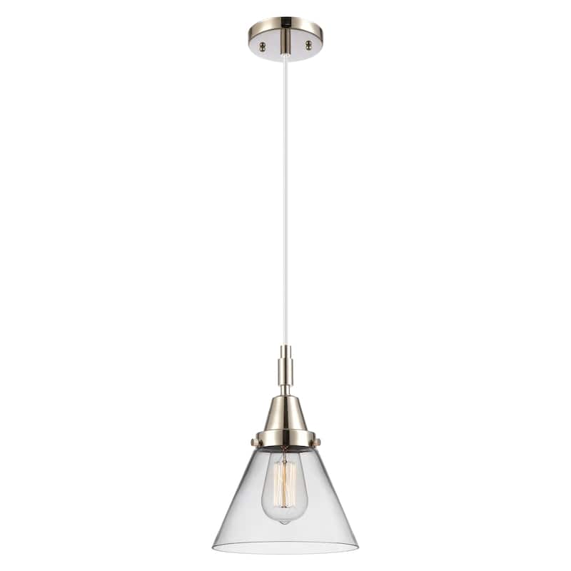 Innovations Lighting Downtown Urban - Caden Cone - 1 Light 8" Cord Hung Mini Pendant - Clear Shade/Polished Nickel