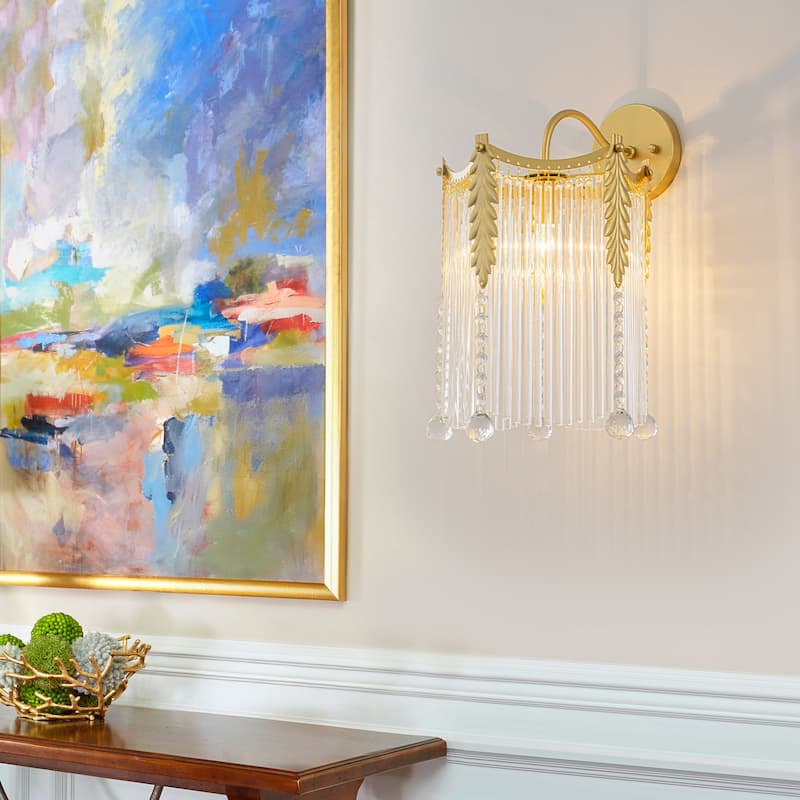 Crystal Wall Sconce Leaf Accents Clear Glass Rod Hanging Crystal Balls