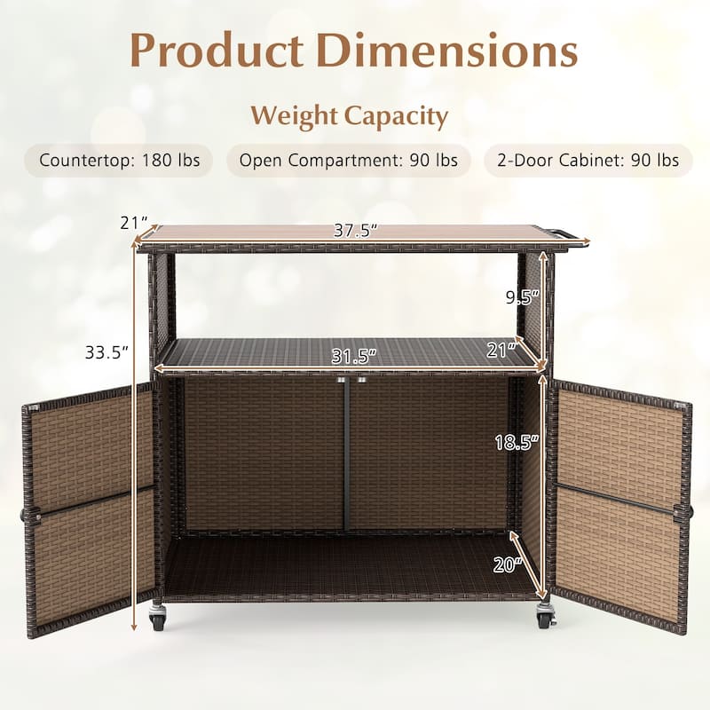 Gymax Outdoor Storage Cabinet w/Acacia Wood Top 2 Doors Buffet Cabinet