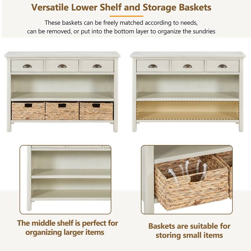 Retro Console Table with 3 Storage Drawers