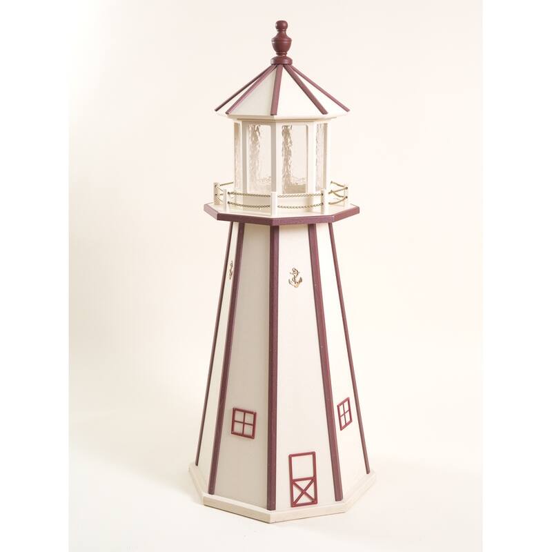 Poly Lighthouse with Solar Light - 4 Foot - Beige/Red