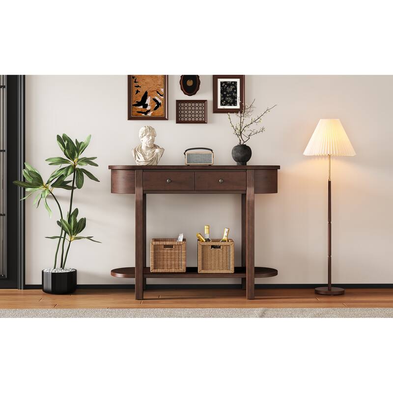 Vintage Console Table with 2 Storage Drawers, Open Lower Shelf, and Curved Design for Home Entryway and Hotel - Espresso