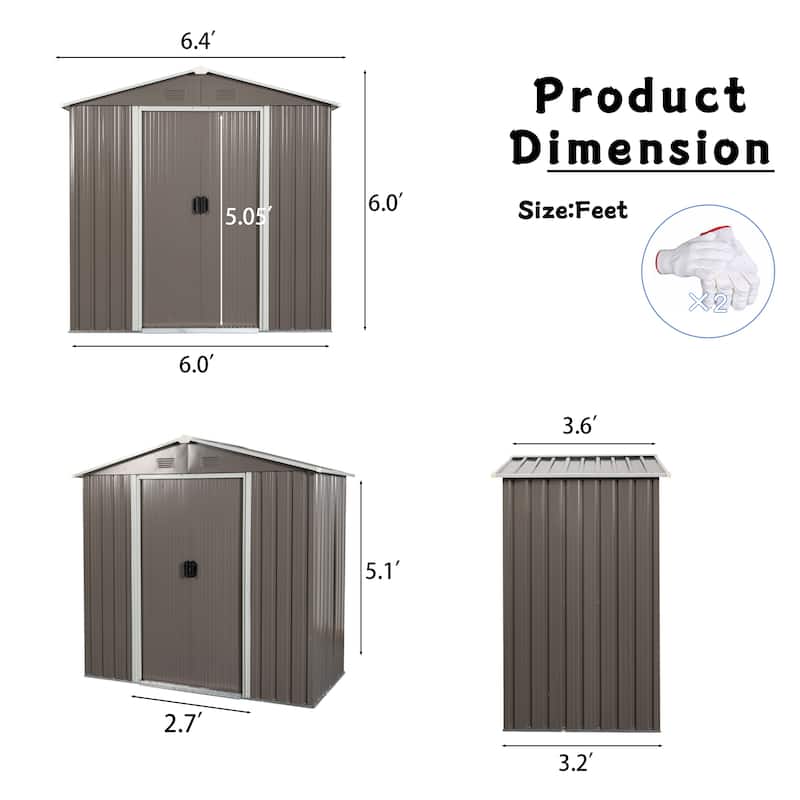 6ft x 4ft Outdoor Metal Storage Shed