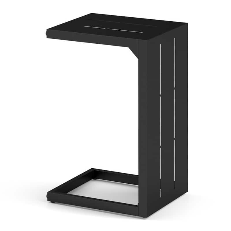 Modern Black Metal C-Shaped Convertible Side End Table Nightstand for Living Room - 17" x 14" x 27"