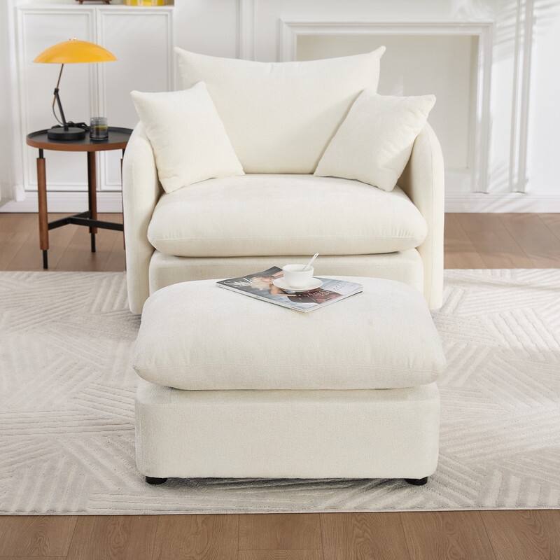 46" Chenille Upholstered Oversized Swivel Armchair With Ottoman
