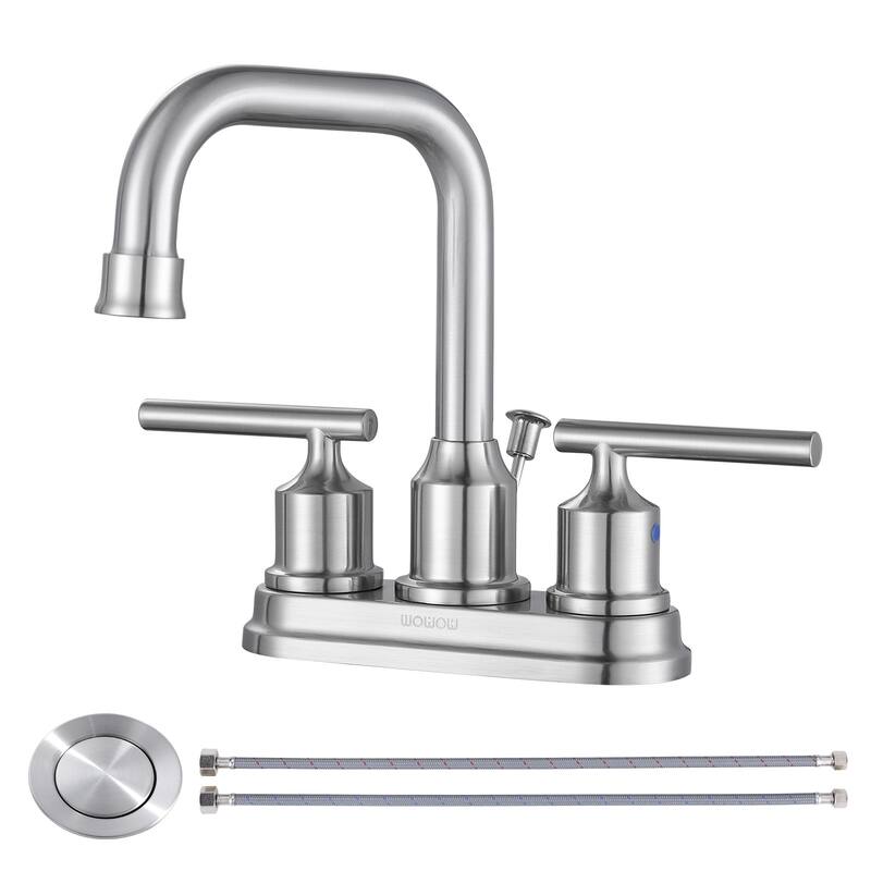 WOWOW 4 in. Centerset Double Handle Bathroom Faucet - Brushed Nickel