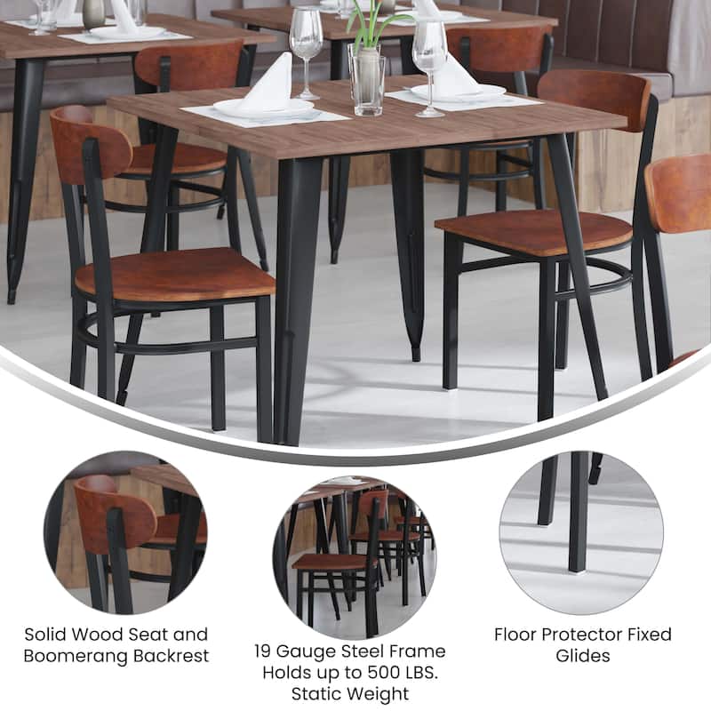Commercial Metal Dining Chair with Wood Seat and Boomerang Back