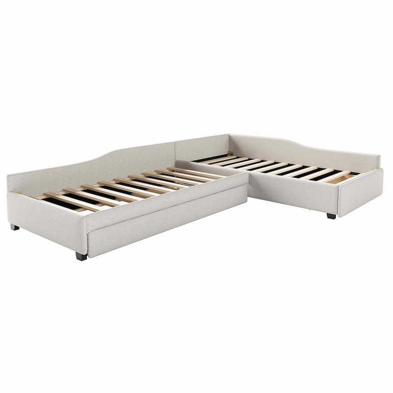 Roomfitters Upholstered Double Twin Daybed with Trundle and Side Compartment Storage
