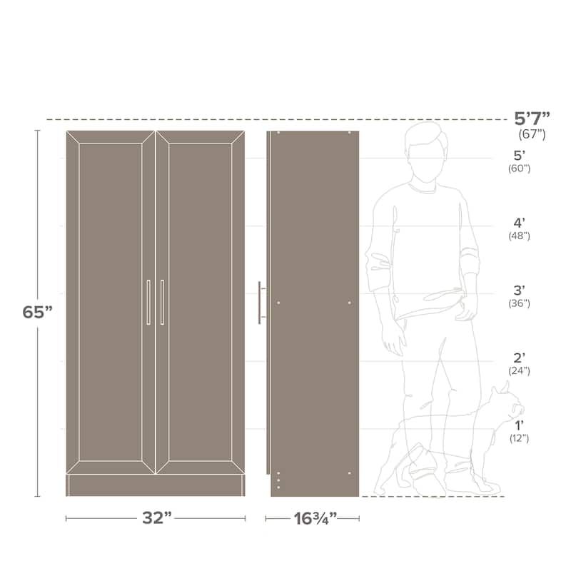 Prepac Elite 65" Tall Oak Accent Kitchen Pantry Cabinet, Craft or Bathroom Storage Cabinet, Buffet Storage with Panel Doors
