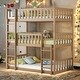 preview thumbnail 2 of 14, Detachable Rubber Wood Triple Bunk Bed with Ladders,Guardrails,Twin over Twin over Twin