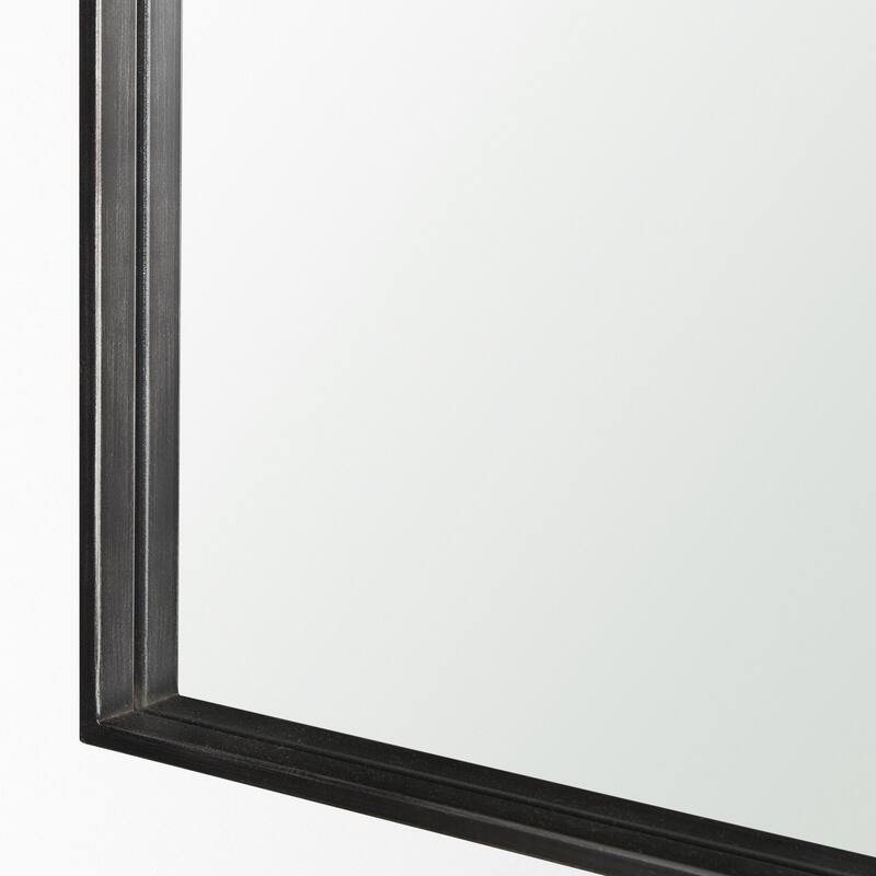 Timon is a square mirror with an arched brushed black metal frame. - 36.0L x 1.8W x 34.3H