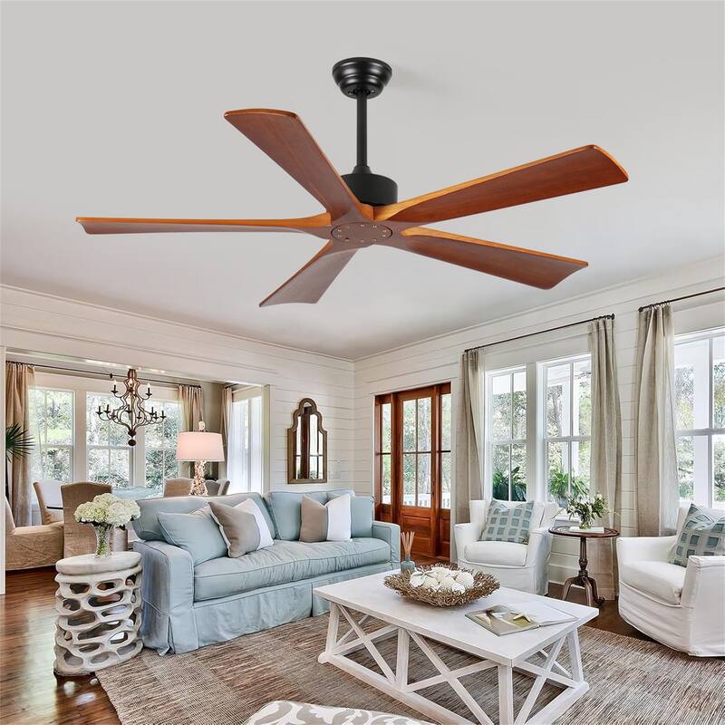 60 Inch Wood Indoor Outdoor Ceiling Fan and Remote - Wood