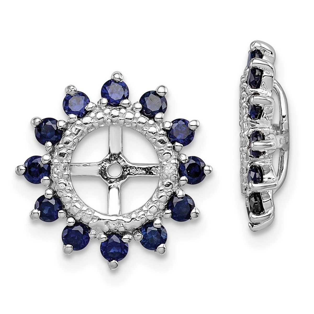 Curata 925 Sterling Silver 14mm Diamond and Created Blue Sapphire Earrings Jacket