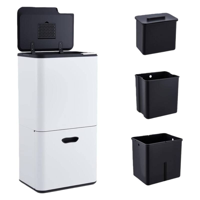 16 Gal Dual Compartment Recycling Bin Kitchen Trash Can - White