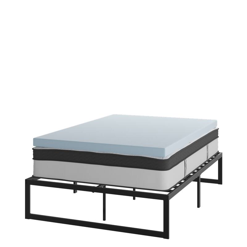 Platform Bed Frame; Pocket Spring Mattress & Memory Foam Topper