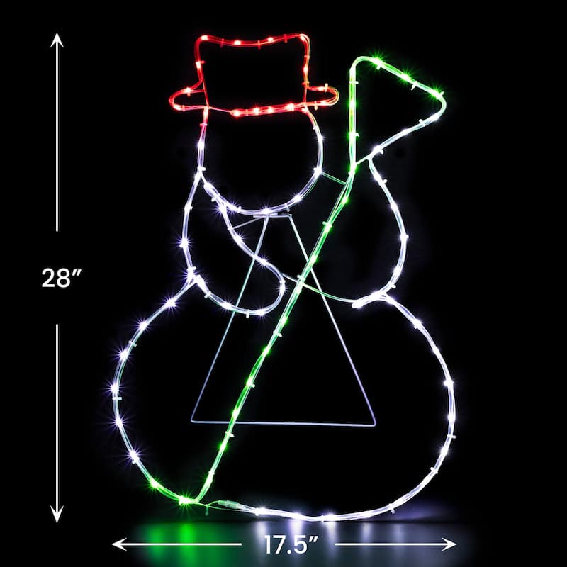 LED Rope Lighted Snowman Silhouette Christmas Yard Decoration - 28" - White and Red Lights