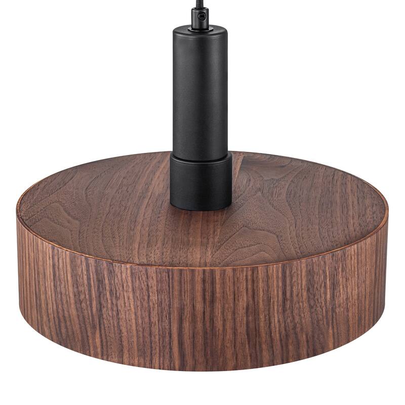 Modern Matte Black Pendant Light with Wood Shade Kitchen Fixture - Dia.12-in