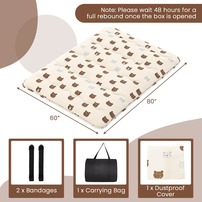 Futon Mattress Floor Bed with Removable Cover and Portable Roll-Up Sleeping Pad for Home or Travel