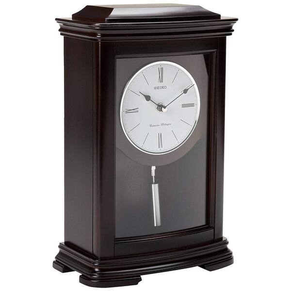 Seiko QXQ013BLH Dark Brown Mantel Clock with Chime and Pendulum Bed