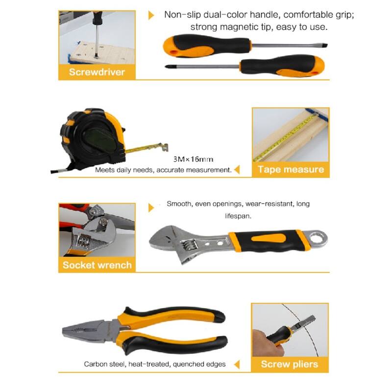 34-piece Household Tool Set With Durable Metal Case - Includes Hammer, Wrench, Screwdriver