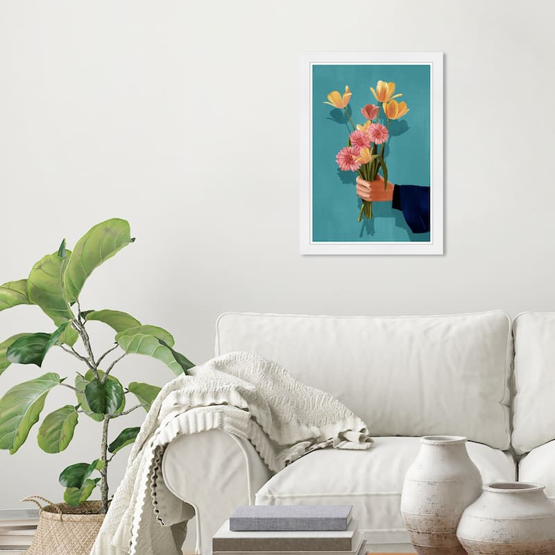 Wynwood Studio Prints Floral and Botanical Spring Bouquet Blue and Turquoise Rustic Wall Art Canvas Print - White
