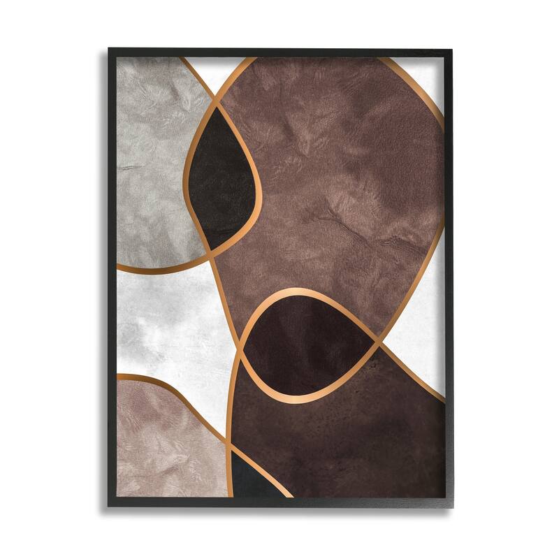 Stupell Abstract Organic Layered Shapes Brown Blush Contrasting Tones Framed Wall Art - 16 x 20 - Black