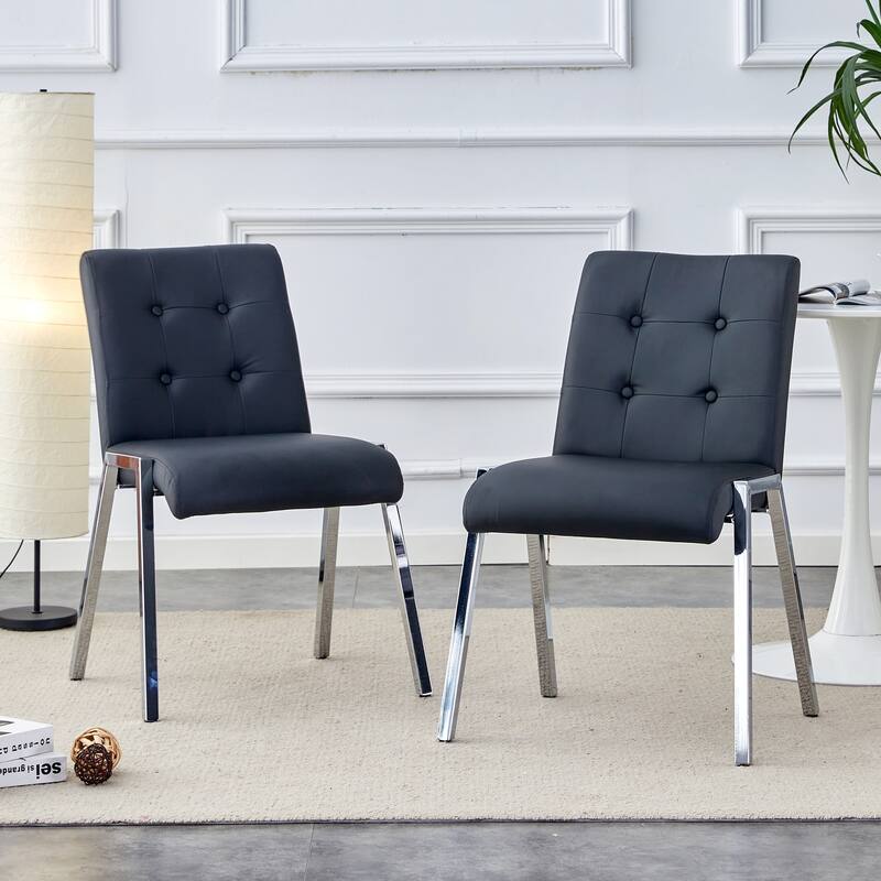 Armless High Backrest Dining Chair with Electroplated Metal Legs