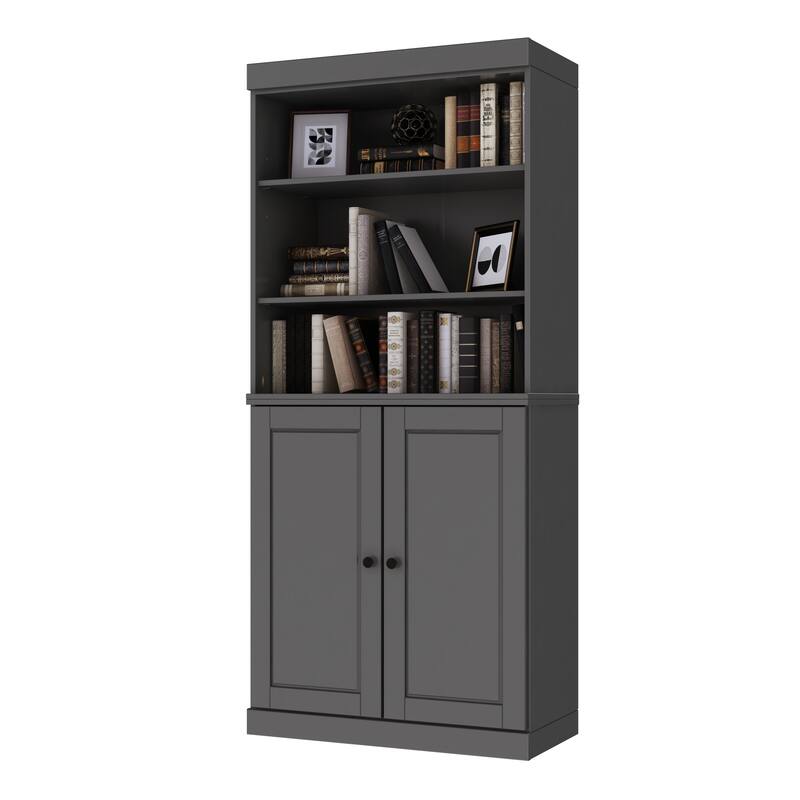 Palace Imports Solid Wood 6-Shelf Bookcase, Raised Panel Doors, Adjustable Shelves