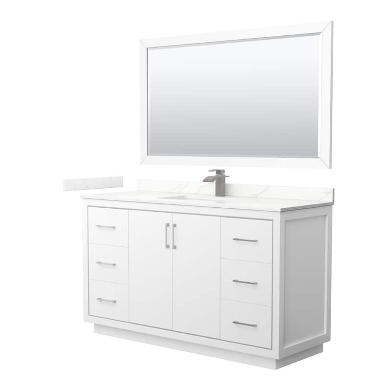 Icon 60-inch Single Vanity, Quartz Top, 58-inch Mirror - White, Nickel Trim, Giotto Quartz Top