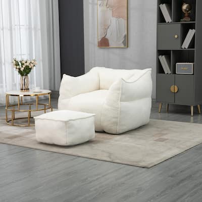 Boucle Bean Bag Chair Set with High Back & 300lb Capacity