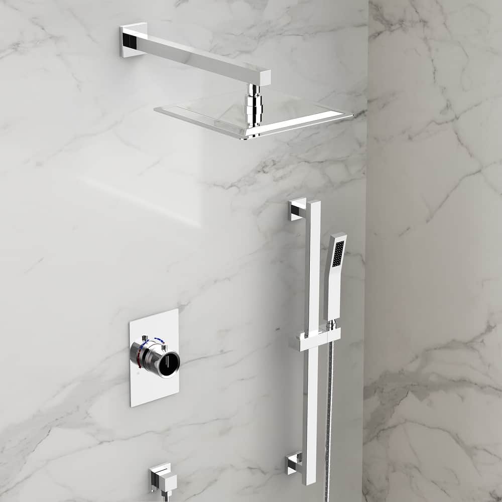 GRANDJOY 10" Rainfall Shower Head Wall Mounted Shower System and Handheld Spray with Slide Bar