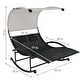 preview thumbnail 3 of 8, Sunnydaze Double Chaise Rocking Lounge with Canopy and Headrest Pillows - Black