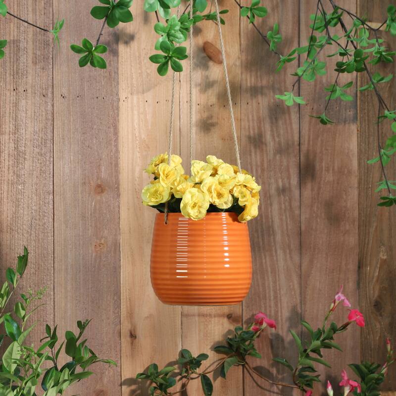 Sagebrook Home Neutral Textured Ceramic Hanging Planter