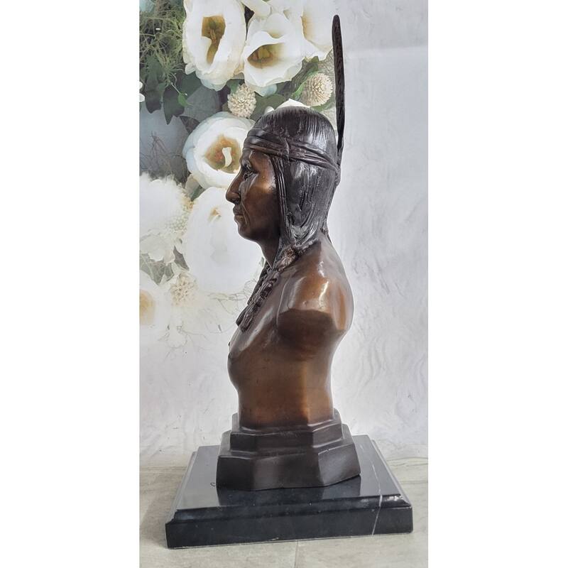 Native American Indian Man Bronze Bust Statue Sculpture Decor 14 Inches X 7 Inches