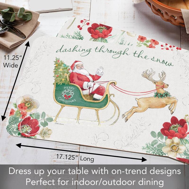 Holiday Traditions 4 Pack Reversible Easy Care Flexible Plastic Placemats Made in The USA BPA Free Easily Wipes Clean