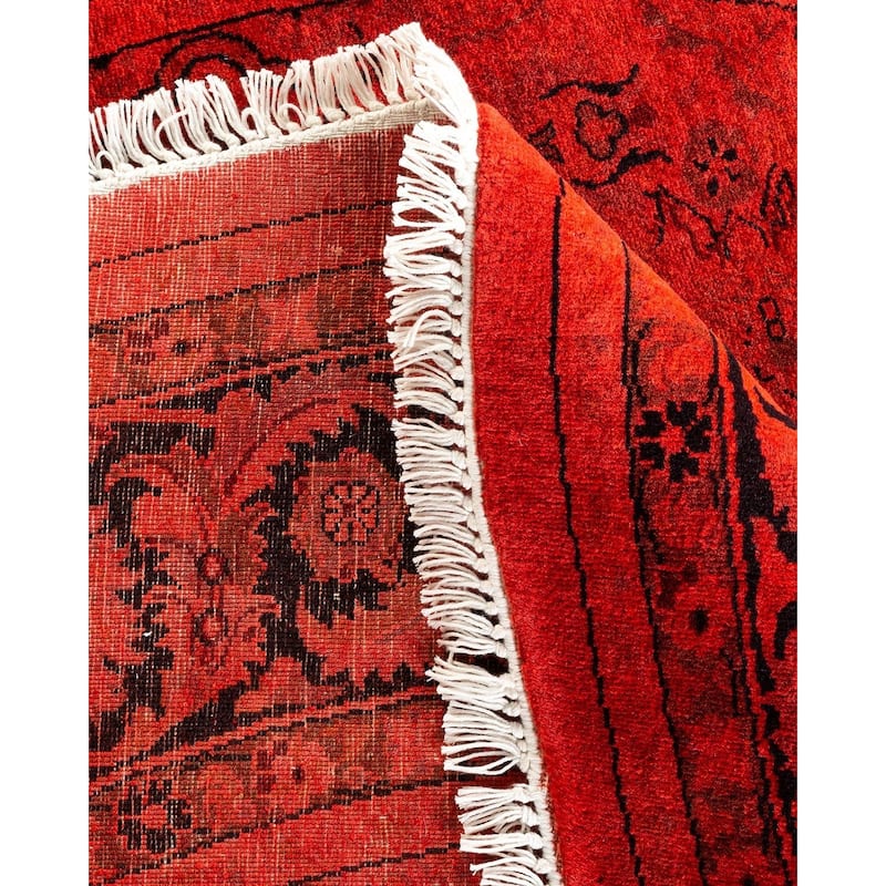Overton Hand Knotted Wool Vintage Inspired Modern Contemporary Overdyed Red Square Area Rug - 5' 1" x 5' 1"