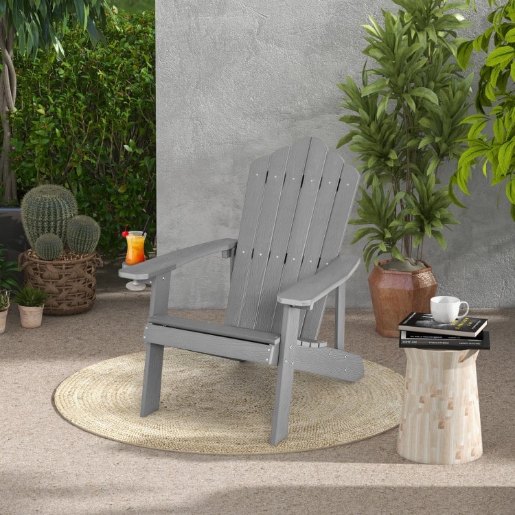 Weather Resistant HIPS Outdoor Adirondack Chair with Cup Holder - 33.4" x 30" x 37"
