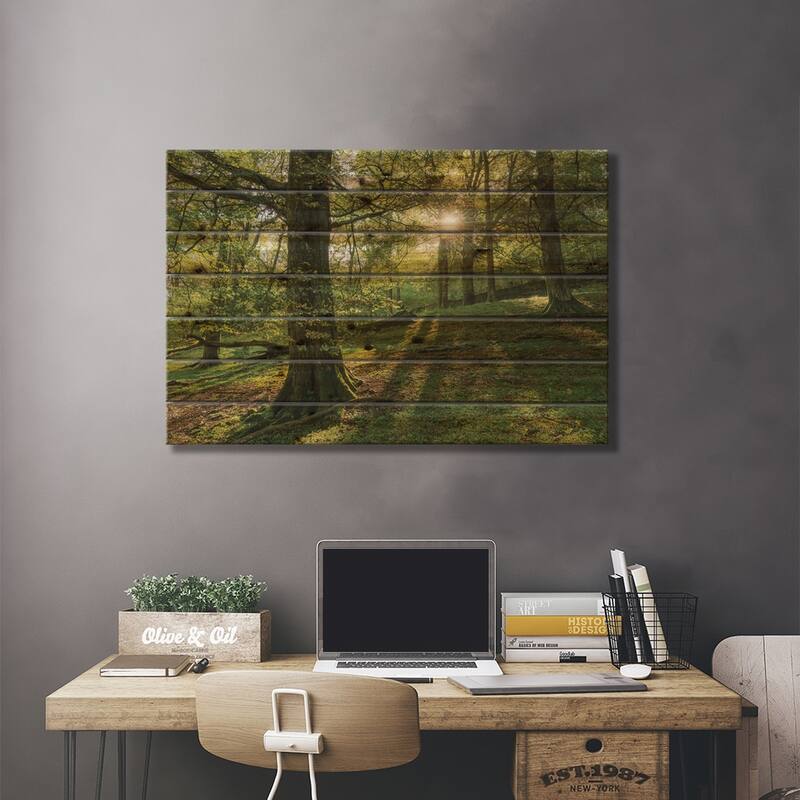 Summer Woodland Print On Wood by Adam Burton - Multi-Color