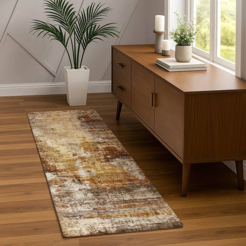 Machine Washable Indoor/ Outdoor Abstact Contemporary Chantille Rug