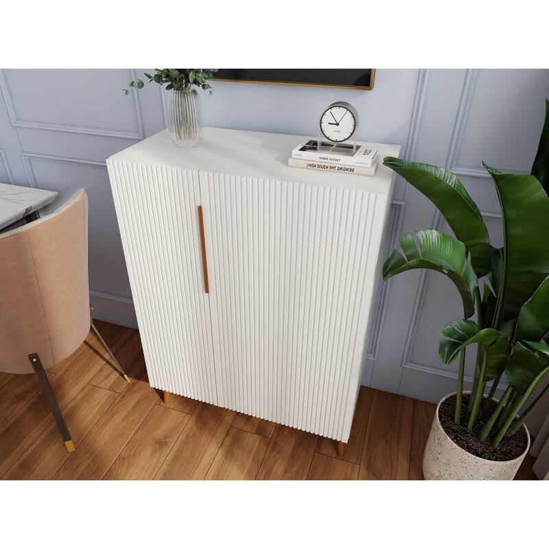 Modern White Sideboard With Gold Handles - Kitchen & Dining Room Storage Cabinet